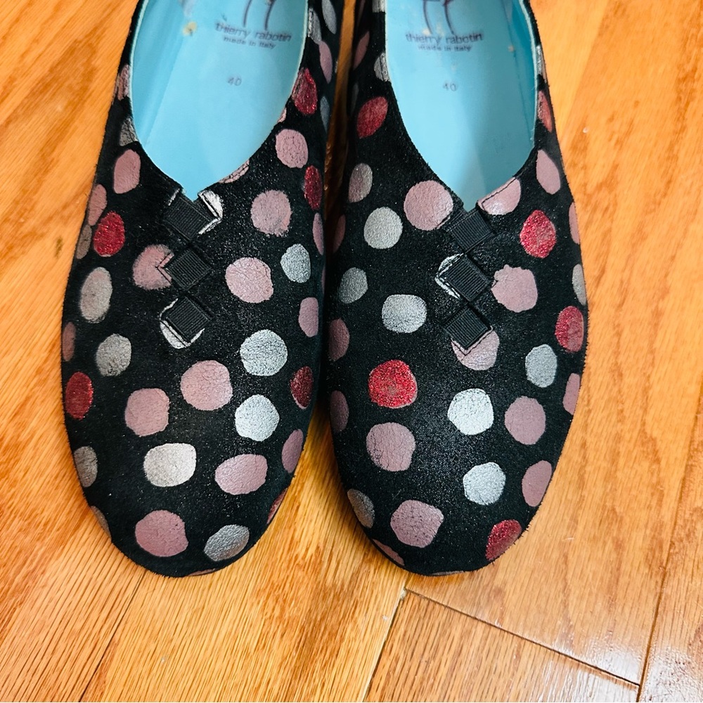 Thierry Rabotin Black and Pink Polka Dot Flats